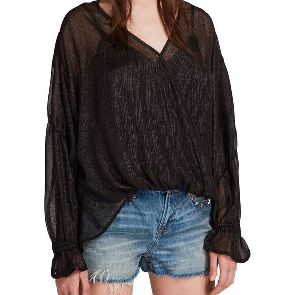 All Saints Hattie  Black blouse top xs sheer - Picture 1 of 10